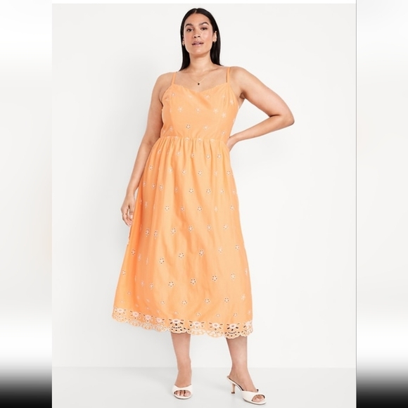 Old Navy Fit & Flare Blossom Petal Eyelet Midi Dress  Cotton Sleeveless NWT MED - Picture 6 of 9